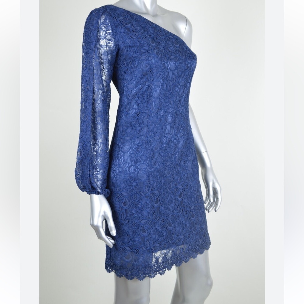 Laundry By Shelli Segal New Navy Blue One Shoulder Lace Dress Msrp $245 Size 6